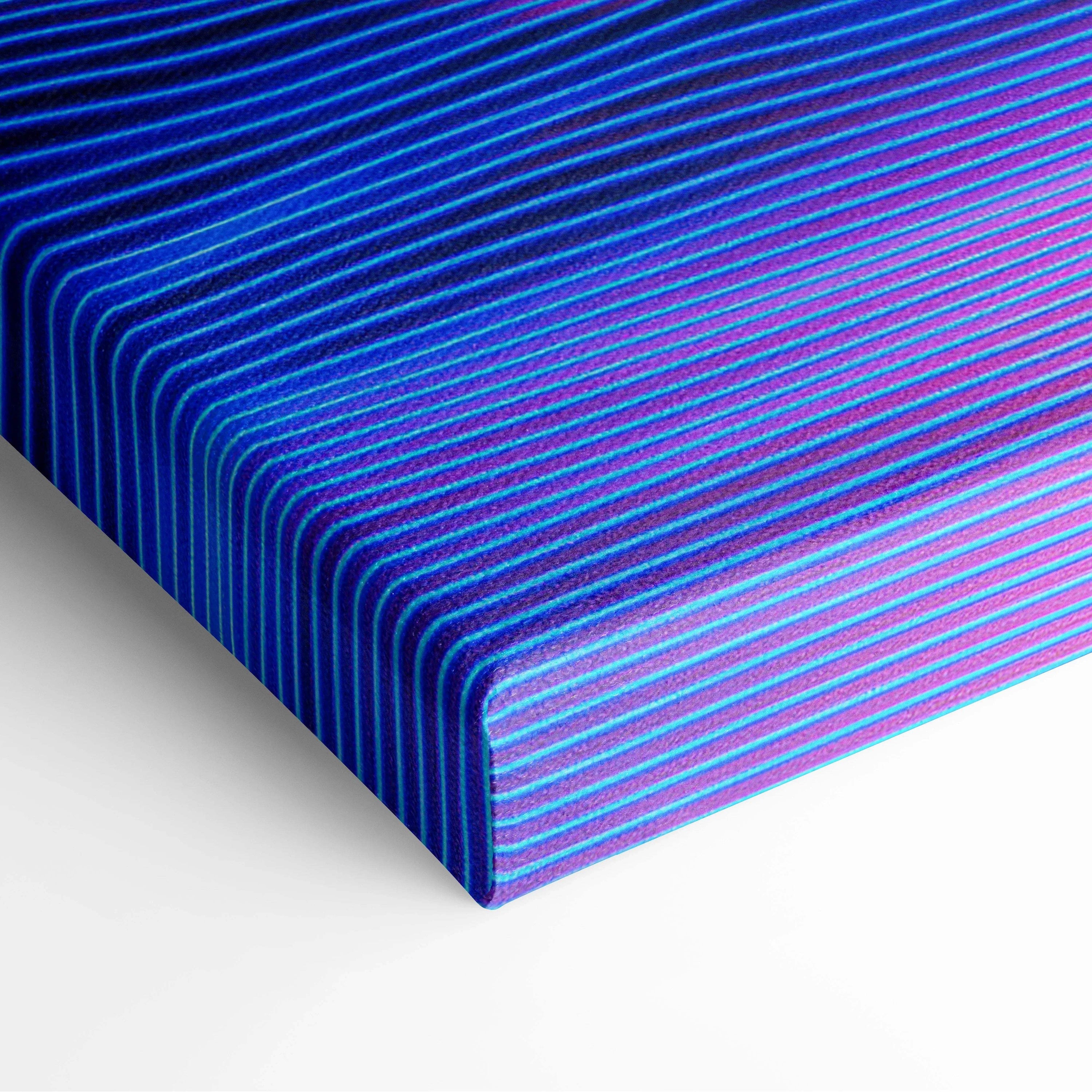 Neon retrowave mountain sunset canvas with blue to purple stripes