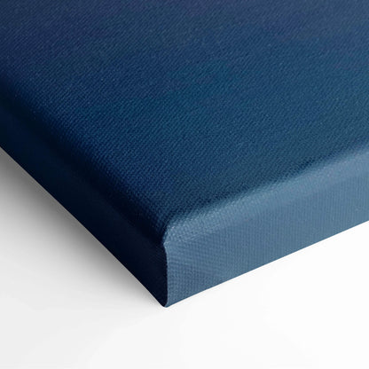 Deep navy blue textured canvas print of Bay Area Bridge sunrise in soft blues golds pinks