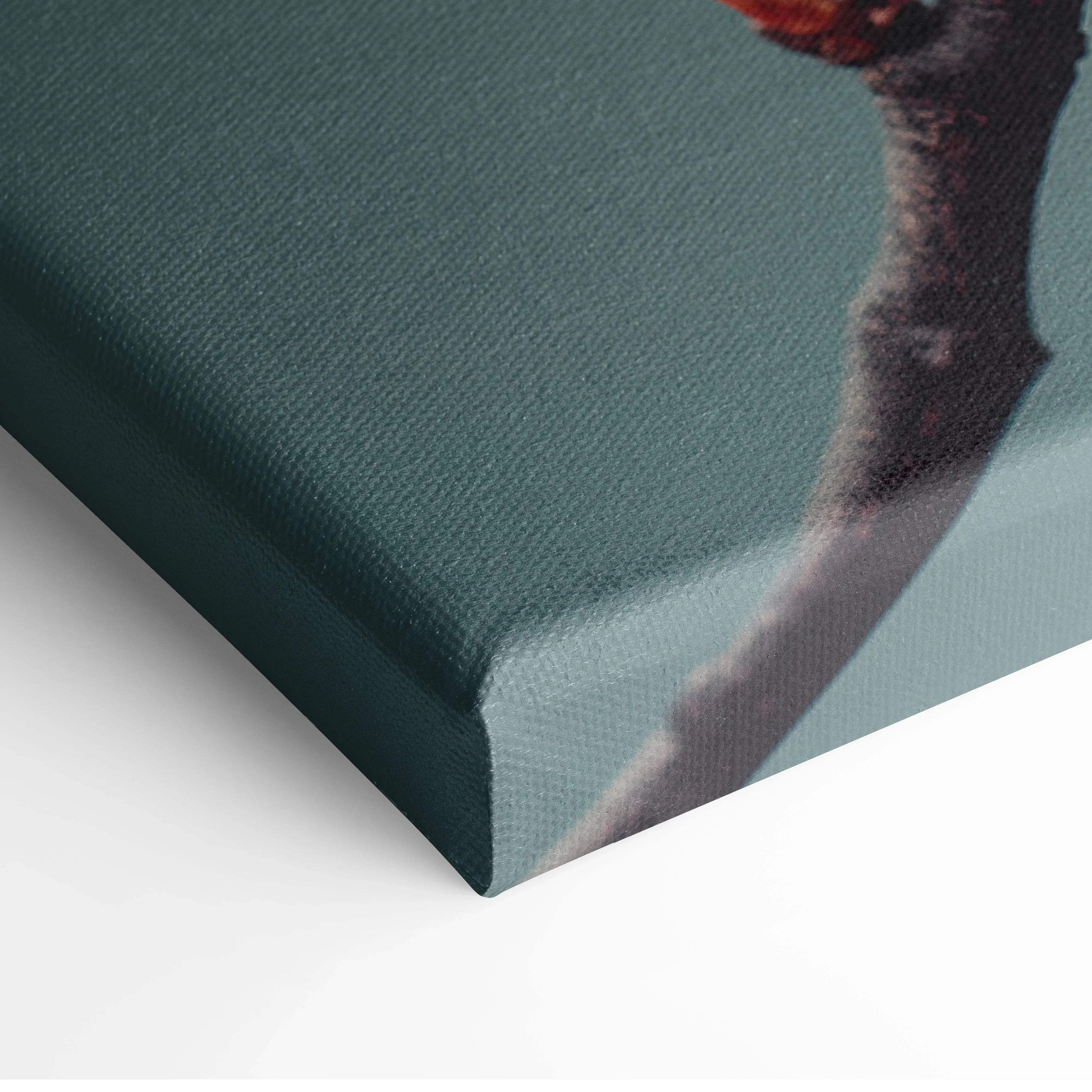 Close-up of canvas wall art corner showing textured fabric and vibrant autumn colors.