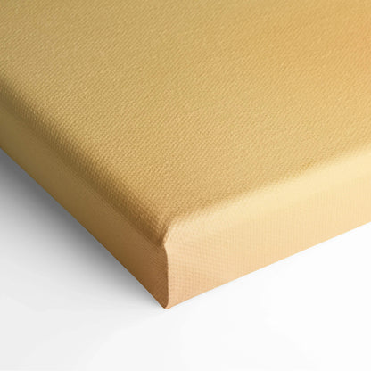 Close-up of beige canvas corner wrapped tightly for wall art display.