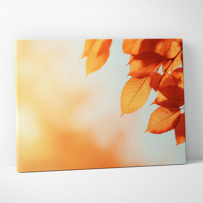 Canvas wall art featuring vibrant orange autumn leaves with soft blurred background.
