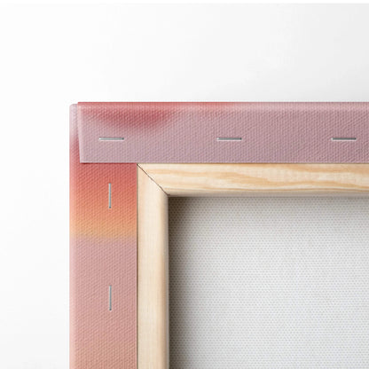 Stylized tropical sunset canvas in pink gradient wood frame