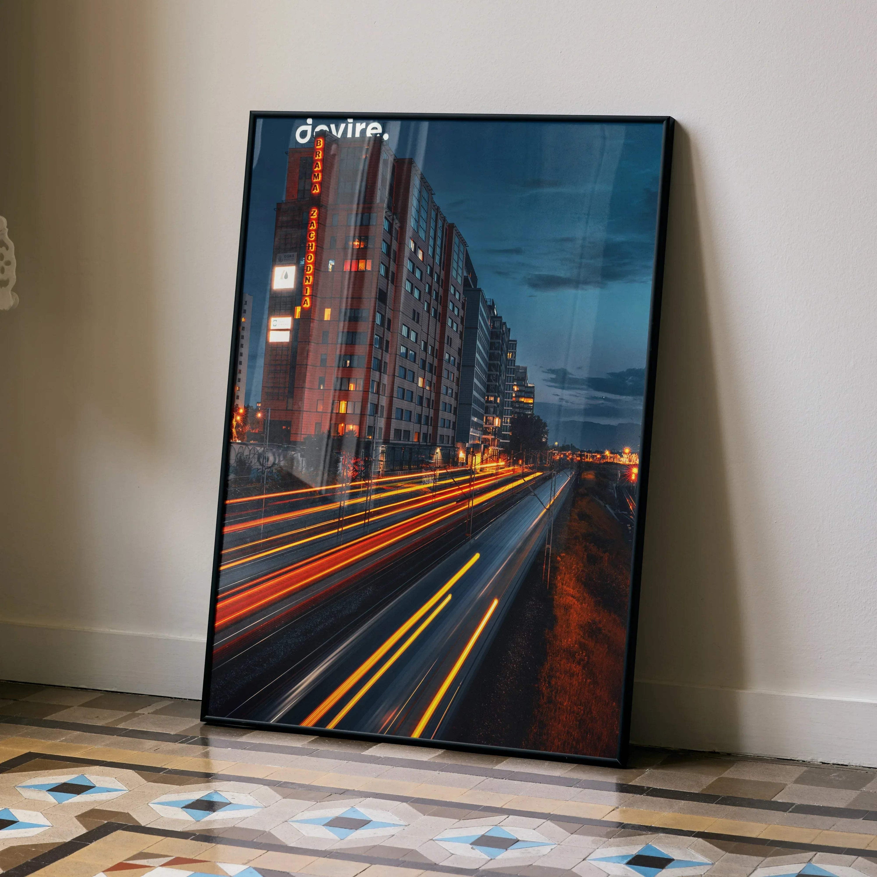 Vibrant City Night Skyline Art Print Poster | Vertical - Throttle Designs