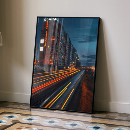 Vibrant City Night Skyline Art Print Poster | Vertical - Throttle Designs