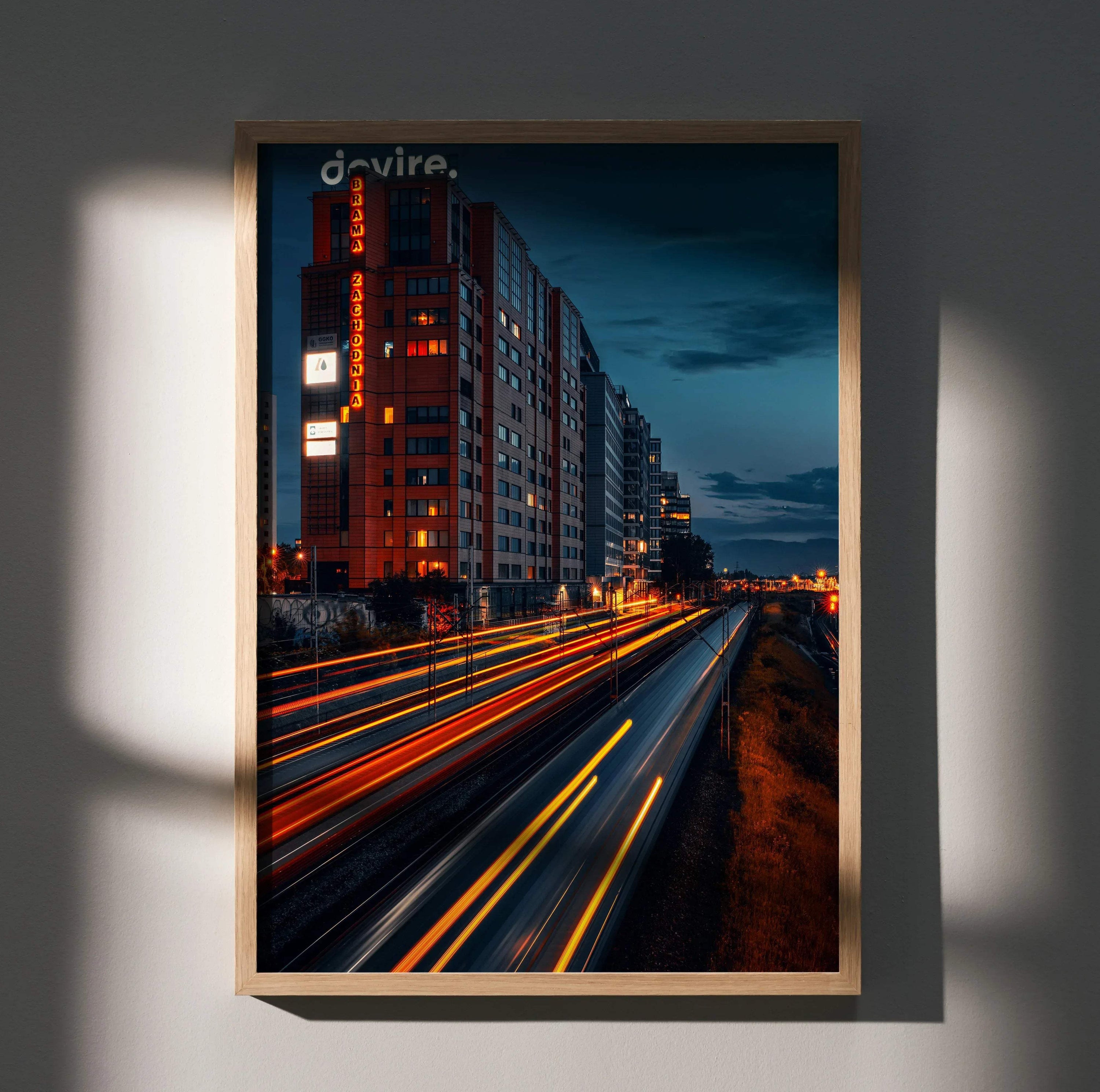 Vibrant City Night Skyline Art Print Poster | Vertical - Throttle Designs