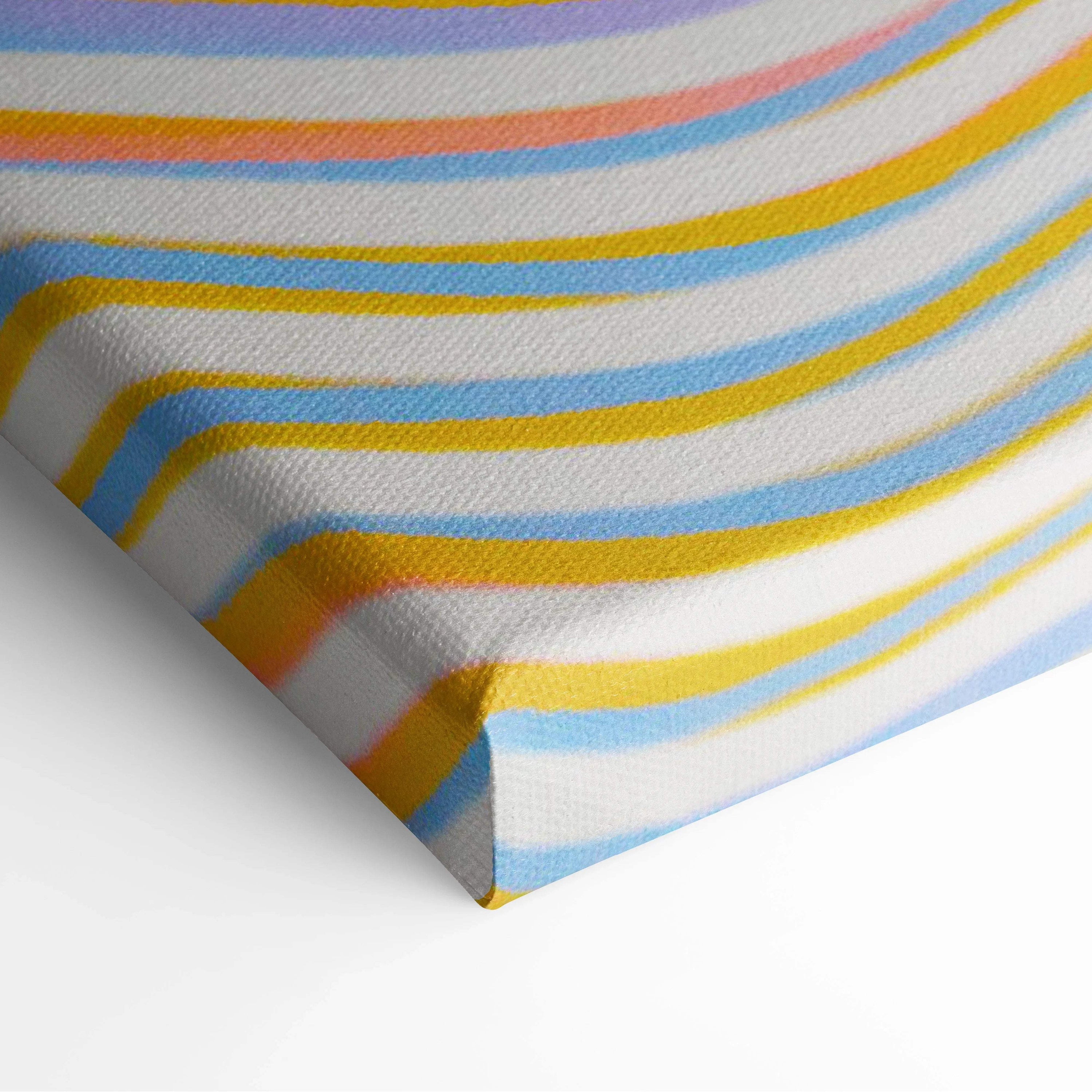 Abstract wavy stripe canvas wall art in pastel yellow blue pink white