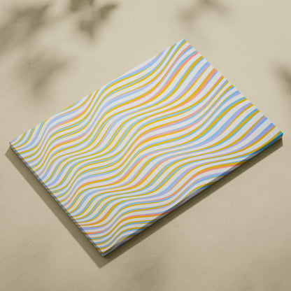 Abstract wavy stripe canvas wall art in yellow blue pink green pastel hues