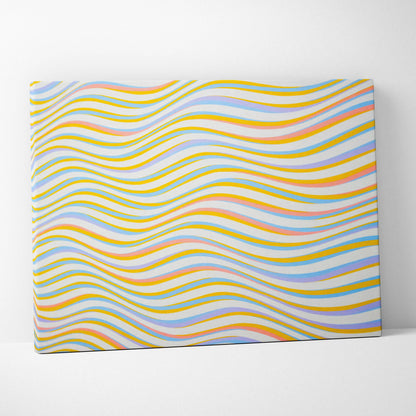 Abstract wavy stripe canvas wall art in yellow blue pink white