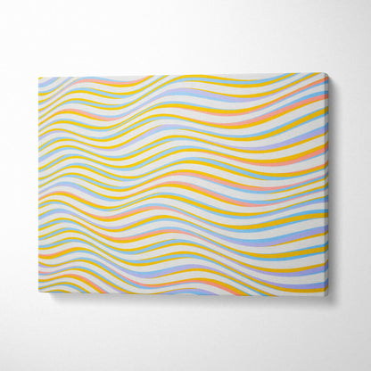 Abstract wavy stripe canvas wall art in yellow blue pink white