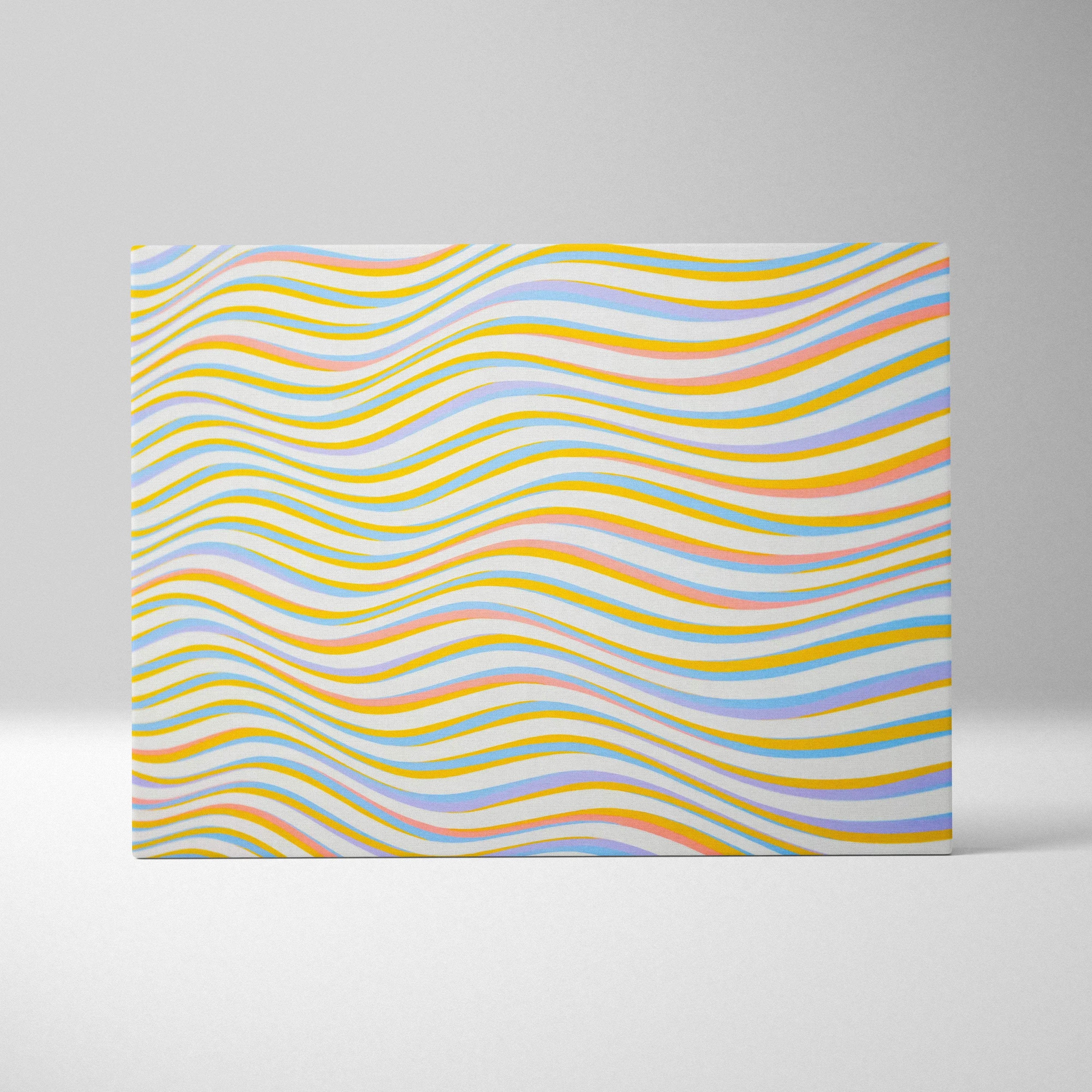 Abstract wavy stripe canvas wall art in yellow blue pink white