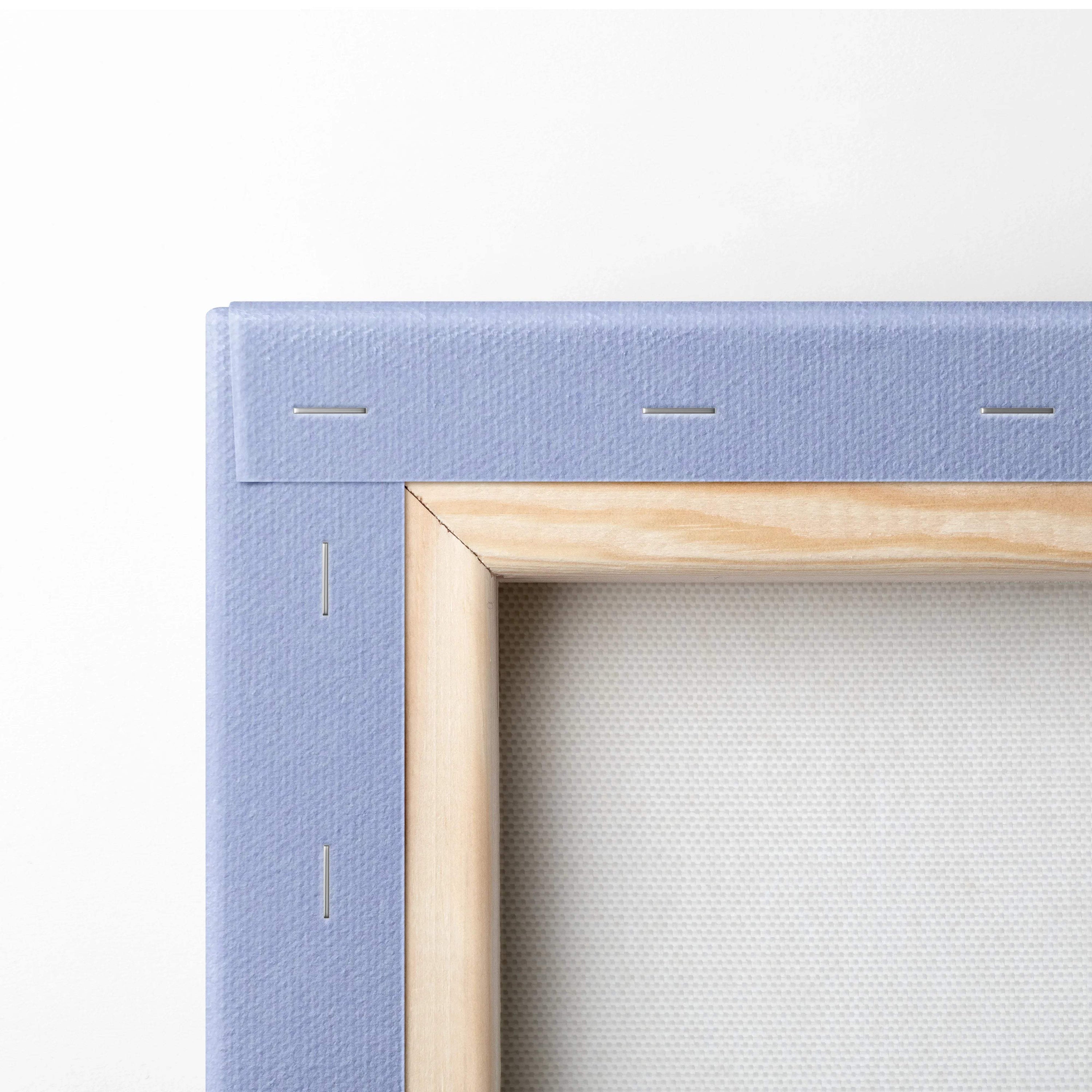 Pastel blue heart canvas wall art with white flowers in light blue canvas and natural wood frame