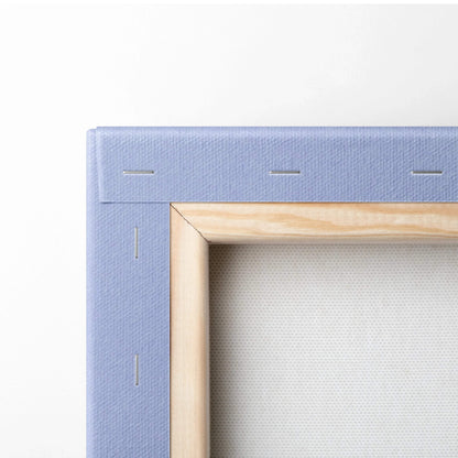 Pastel blue heart canvas wall art with white flowers in light blue canvas and natural wood frame