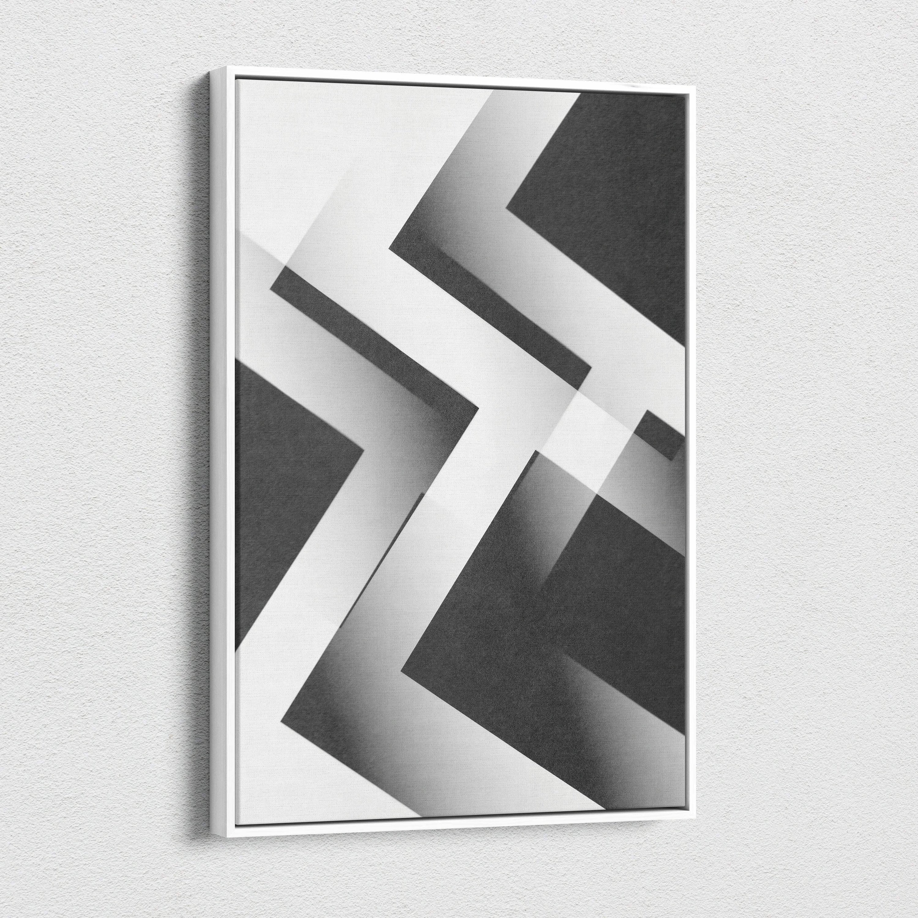 Framed geometric abstraction monochrome gradient wall art print