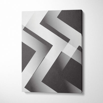 Modern geometric abstraction canvas art with overlapping monochrome gradient lines