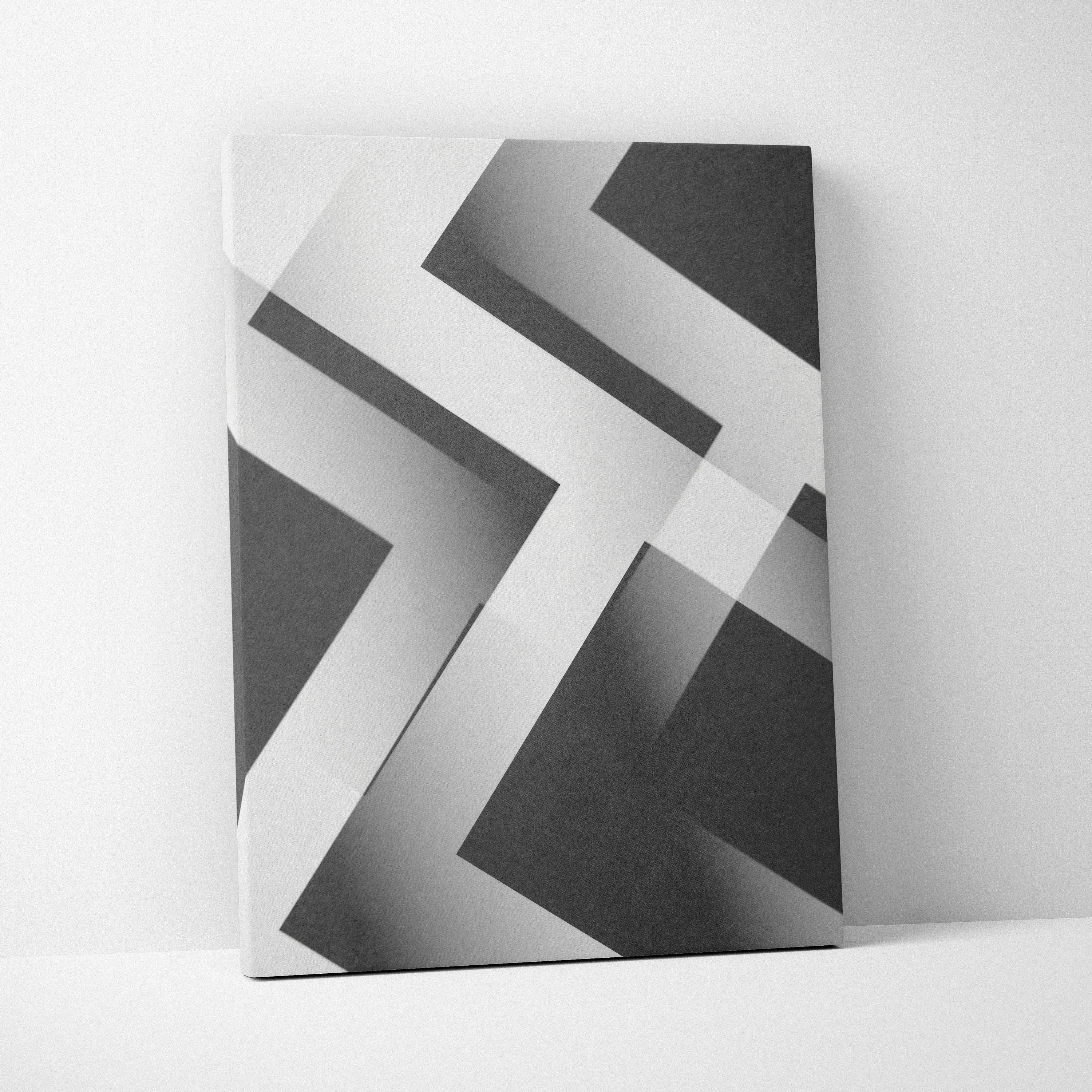Sleek black white geometric abstraction canvas with overlapping monochrome lines