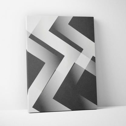Sleek black white geometric abstraction canvas with overlapping monochrome lines