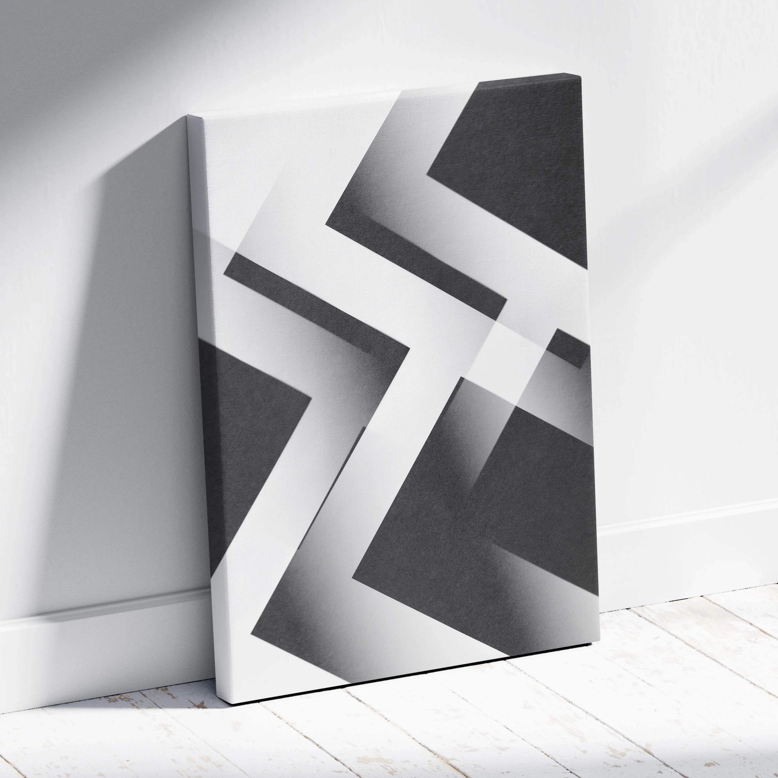 Modern black white geometric abstraction canvas with overlapping lines monochrome gradient