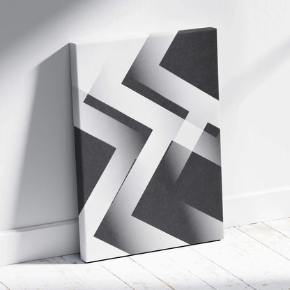 Modern black white geometric abstraction canvas with overlapping lines monochrome gradient