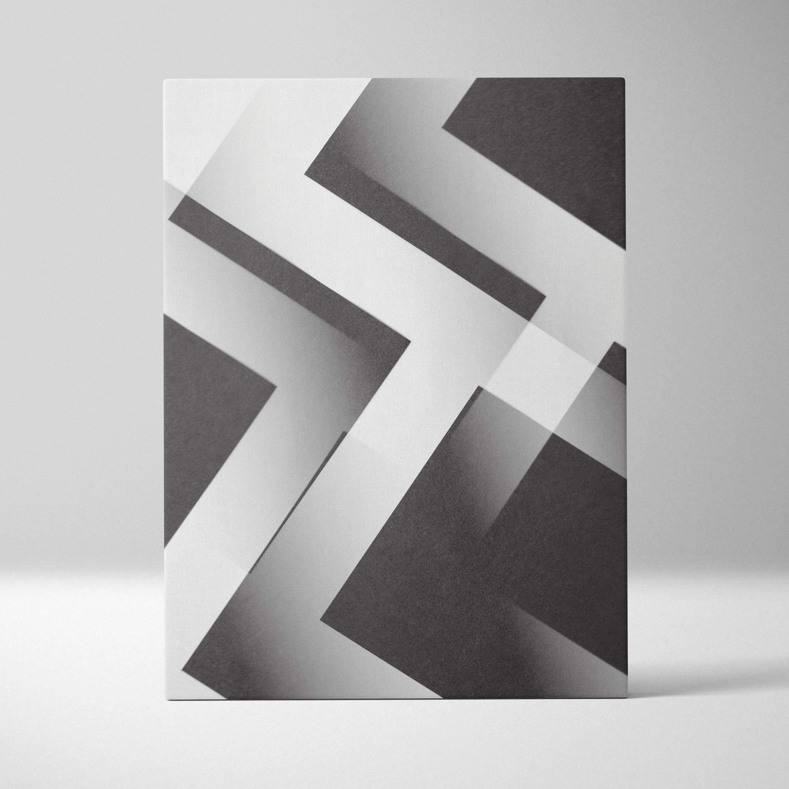 Geometric abstraction canvas with overlapping monochrome lines for modern interiors