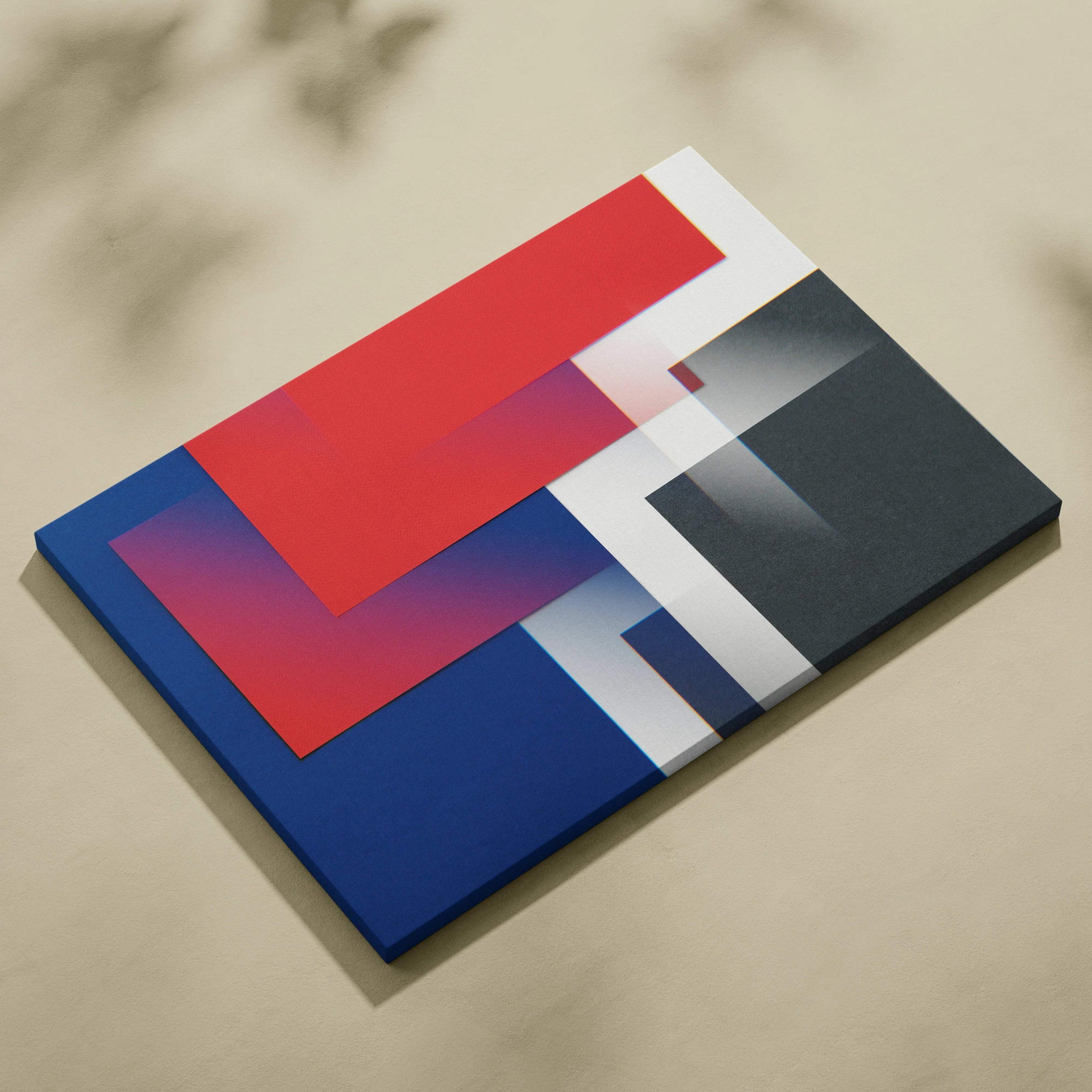 Modern minimalist canvas wall art with bold red blue gray geometric shapes