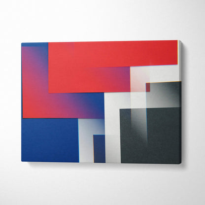 Modern minimalist canvas wall art with bold red blue black white geometric rectangles