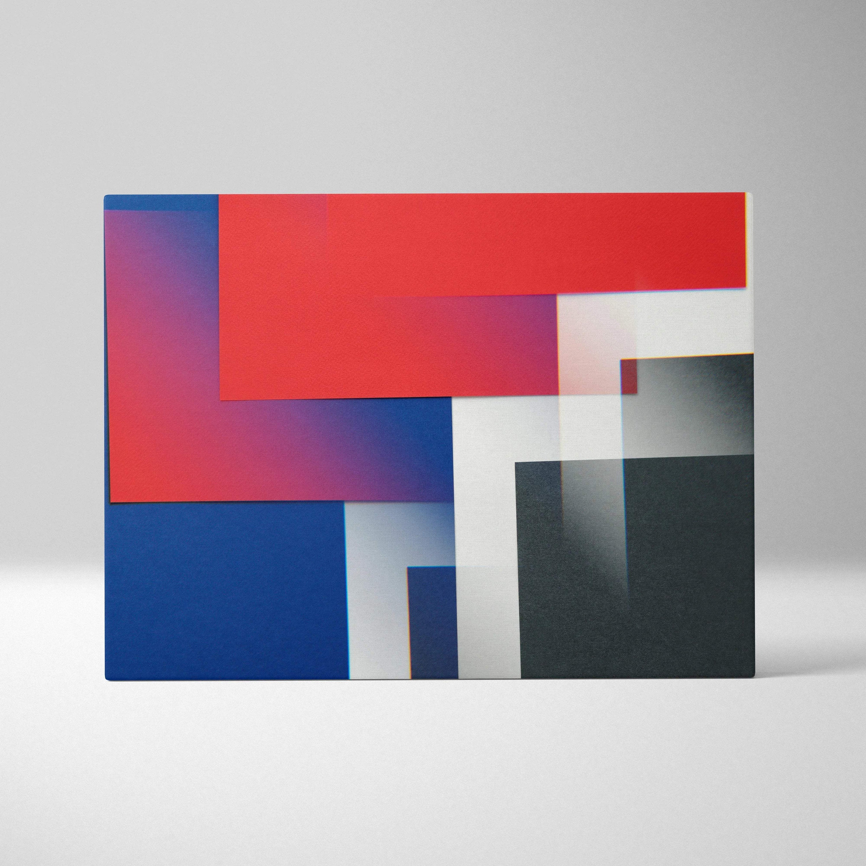 Abstract geometric canvas art with bold red blue black white rectangles