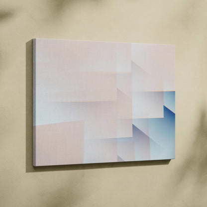 Minimal abstract geometry canvas wall art with layered translucent rectangles in beige cream muted blue pink