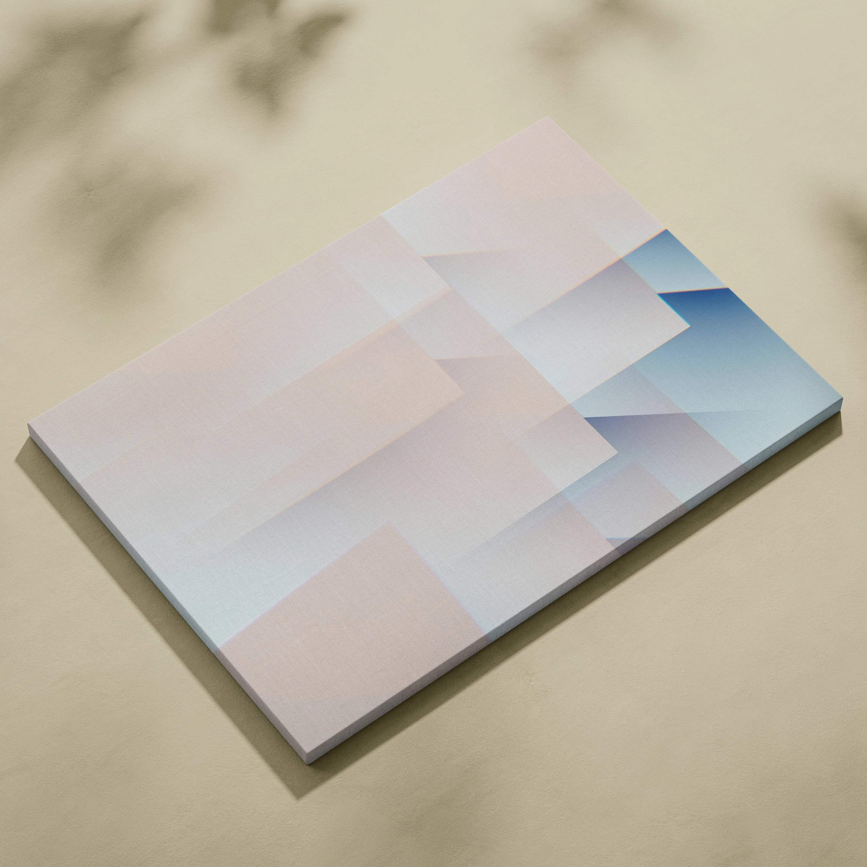 Minimal abstract geometry canvas wall art in pastel pink, beige cream, muted blue rectangles