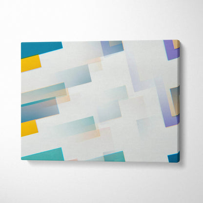 Modern abstract canvas with layered teal yellow purple rectangles on white