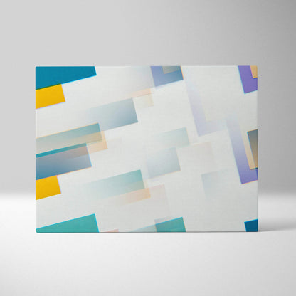 Abstract layered rectangles canvas wall art in teal yellow purple white