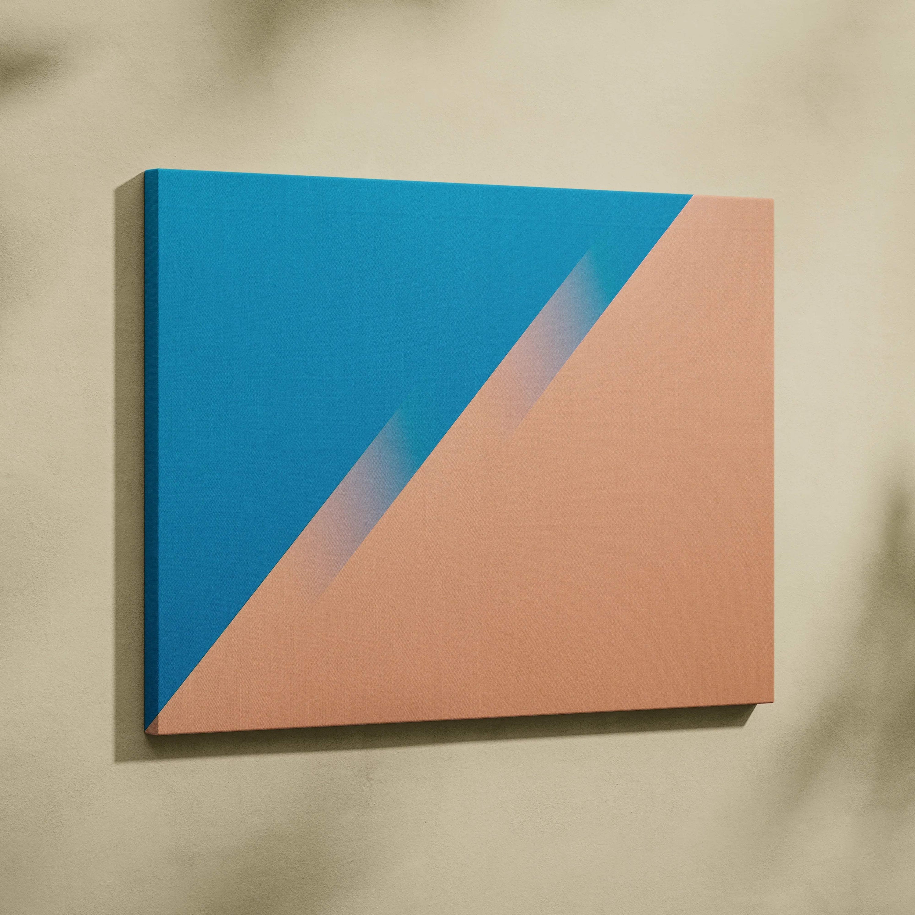 Minimal abstract diagonal teal blue peach geometric canvas wall art
