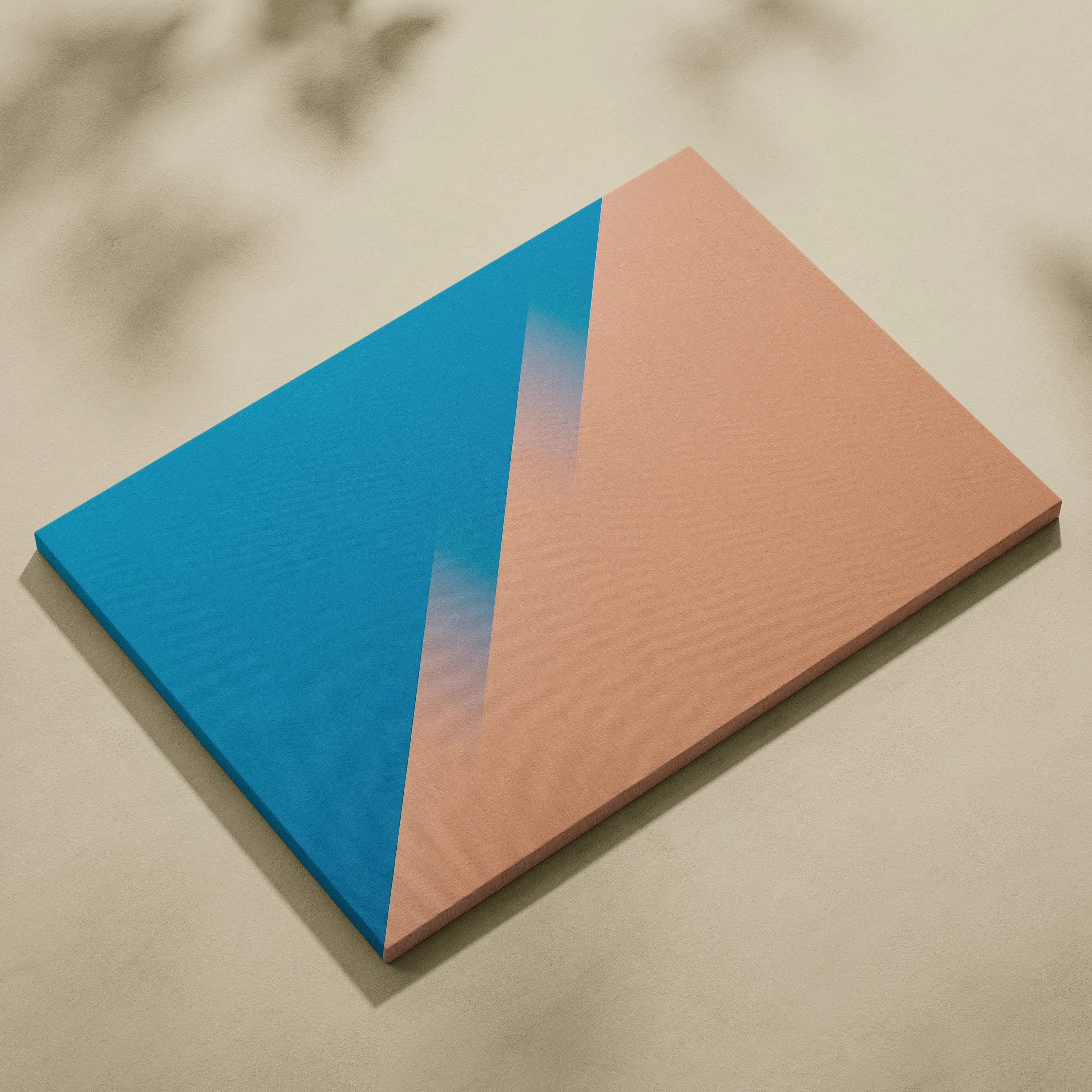 Minimal teal blue and peach diagonal abstract canvas wall art