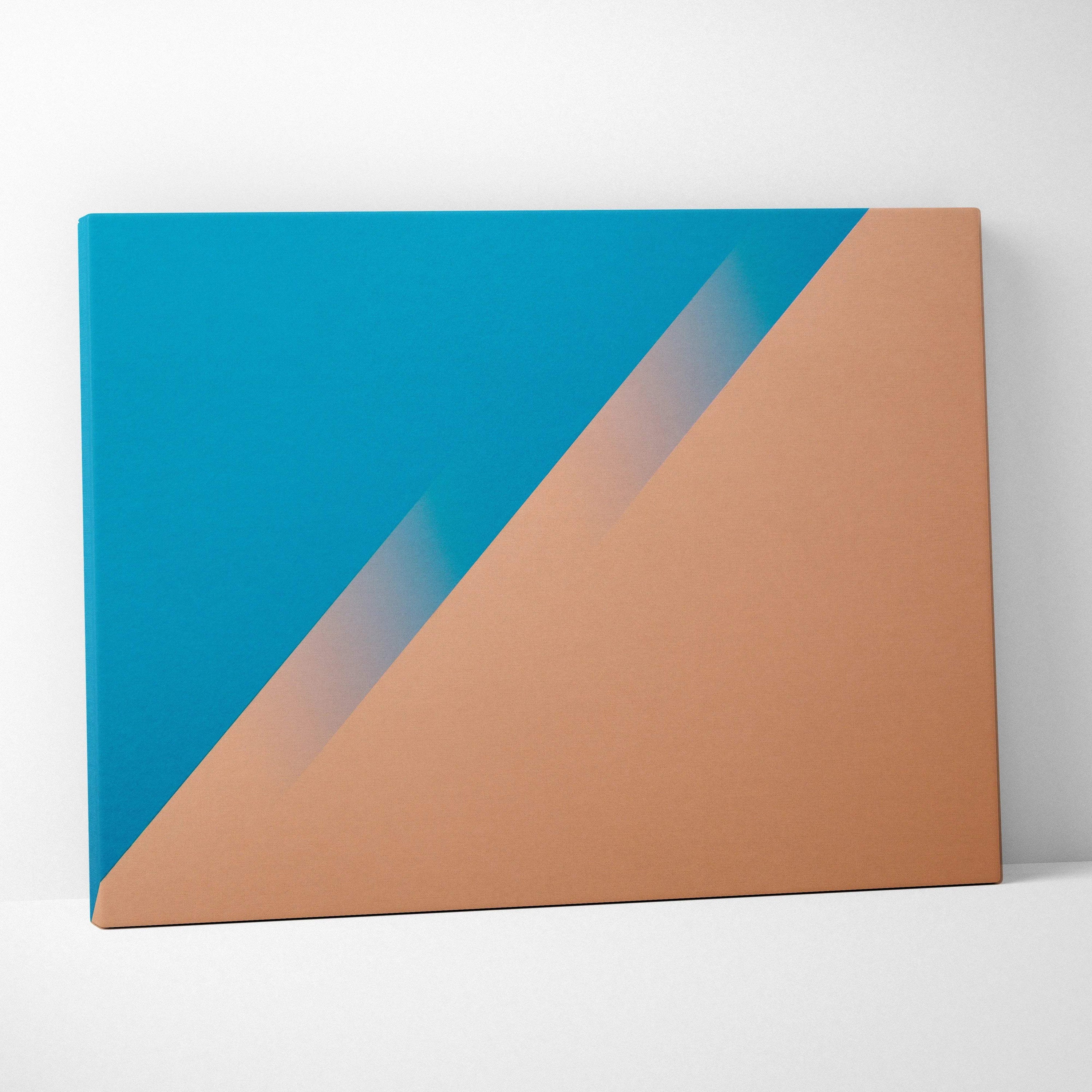 Modern teal and terracotta diagonal abstract canvas wall art