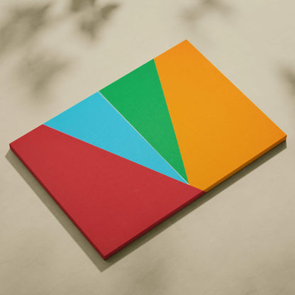 Vibrant geometric abstract canvas wall art with overlapping red blue green orange shapes