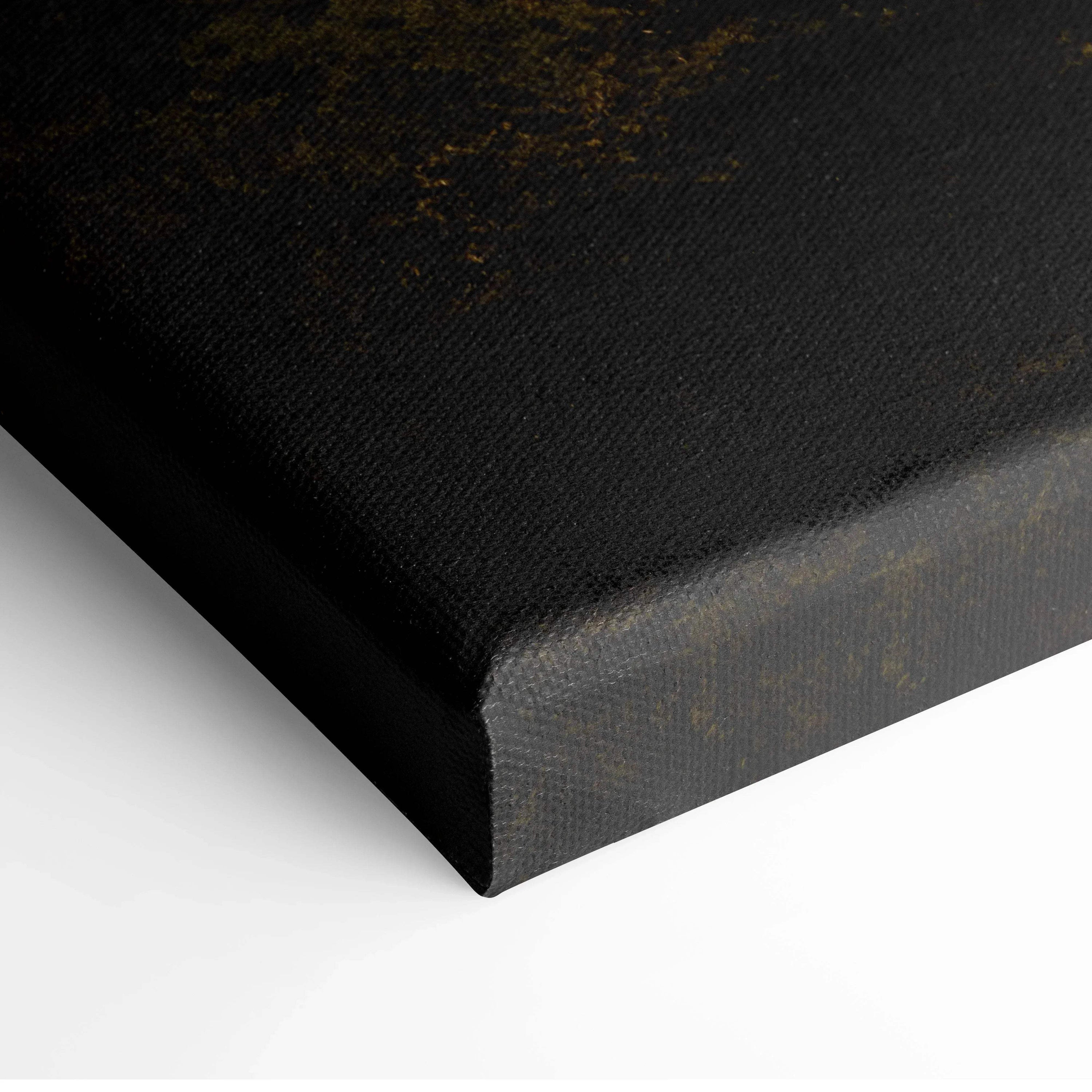 Black canvas wall art corner with subtle dark gold textured accents.