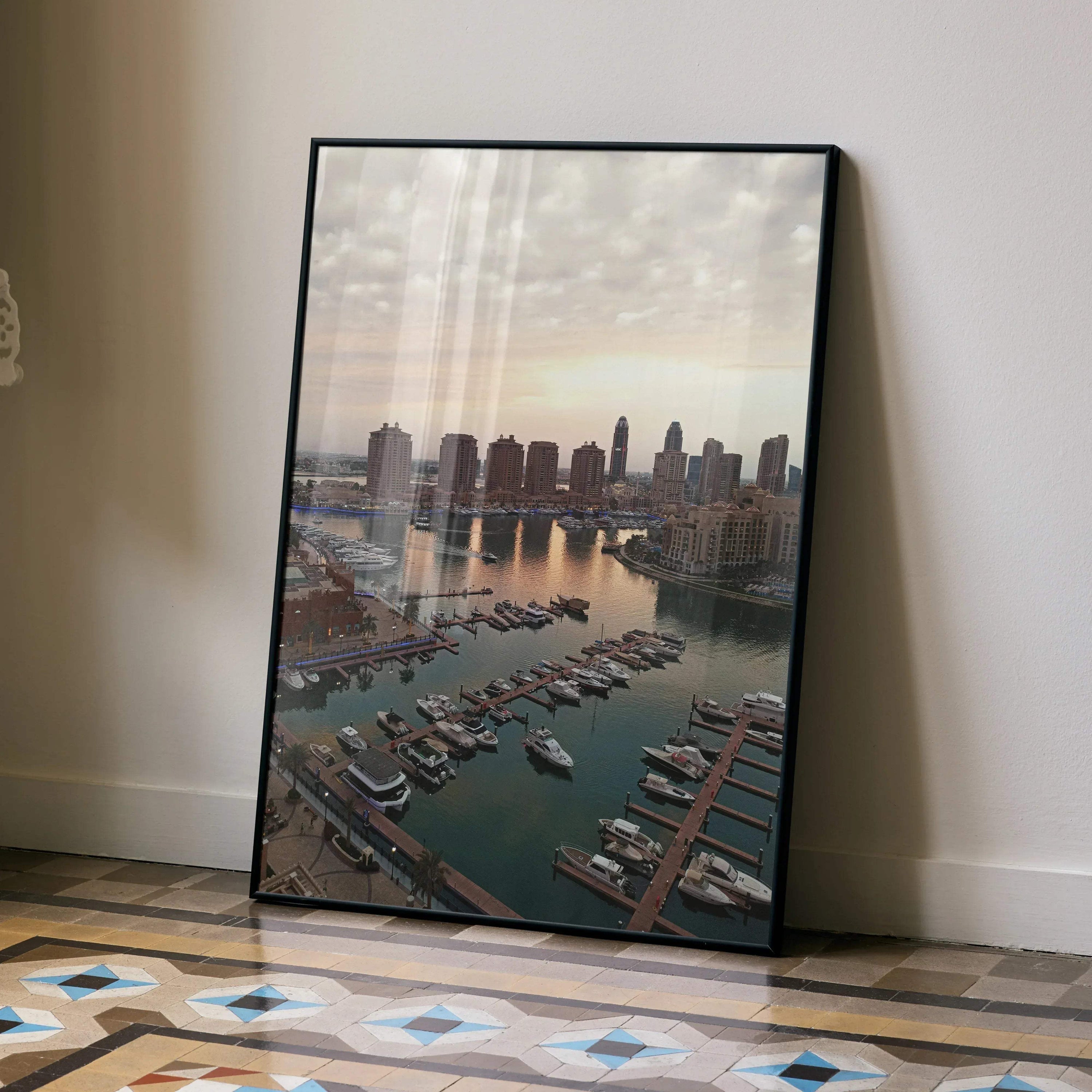 Vibrant Sunset Cityscape Art Poster Print | Vertical - Throttle Designs