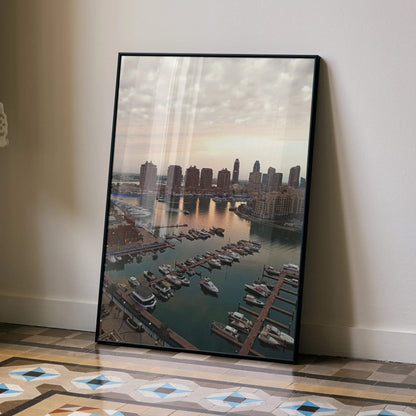 Vibrant Sunset Cityscape Art Poster Print | Vertical - Throttle Designs