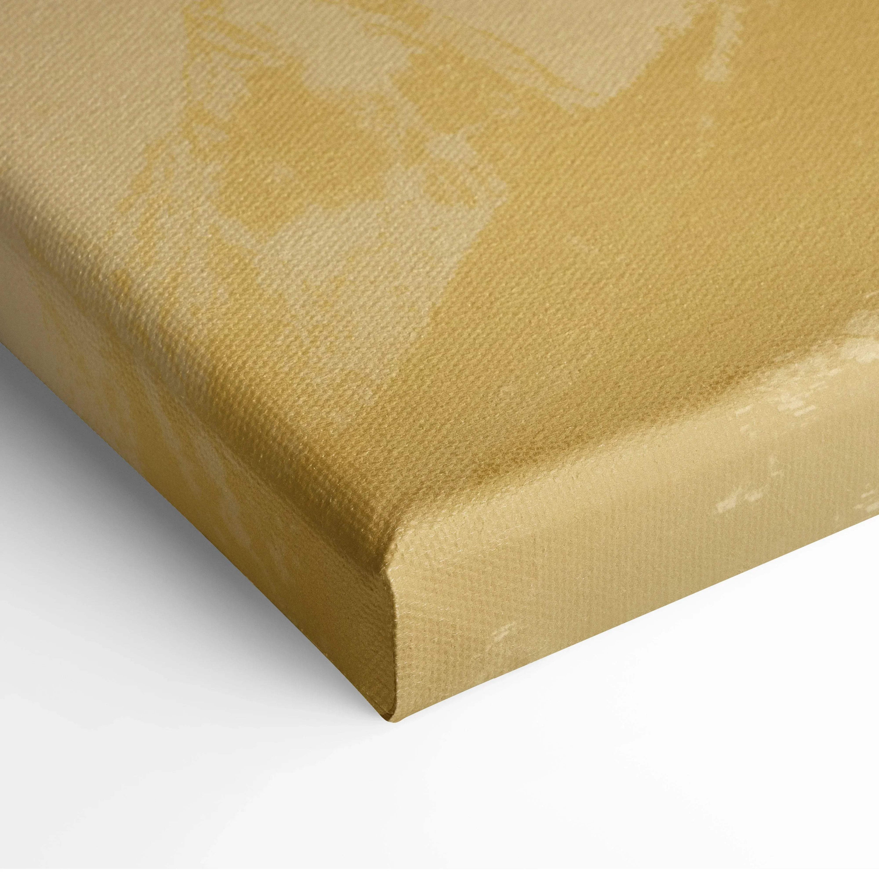 Close-up of beige canvas texture with tightly wrapped edges on wall art print.
