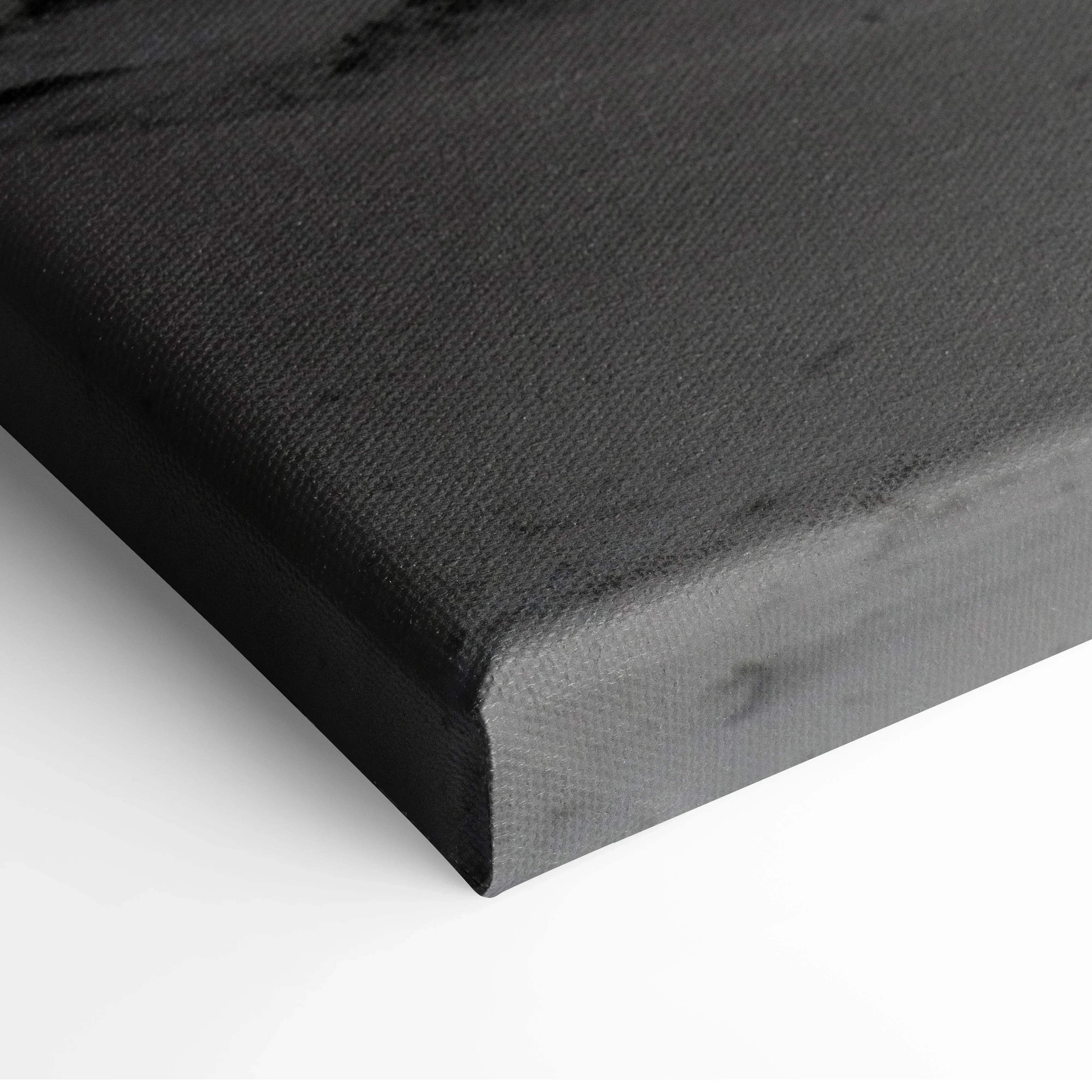 Black canvas with textured woven surface and raised edges for serene winter sunset snowy dune landscape wall art