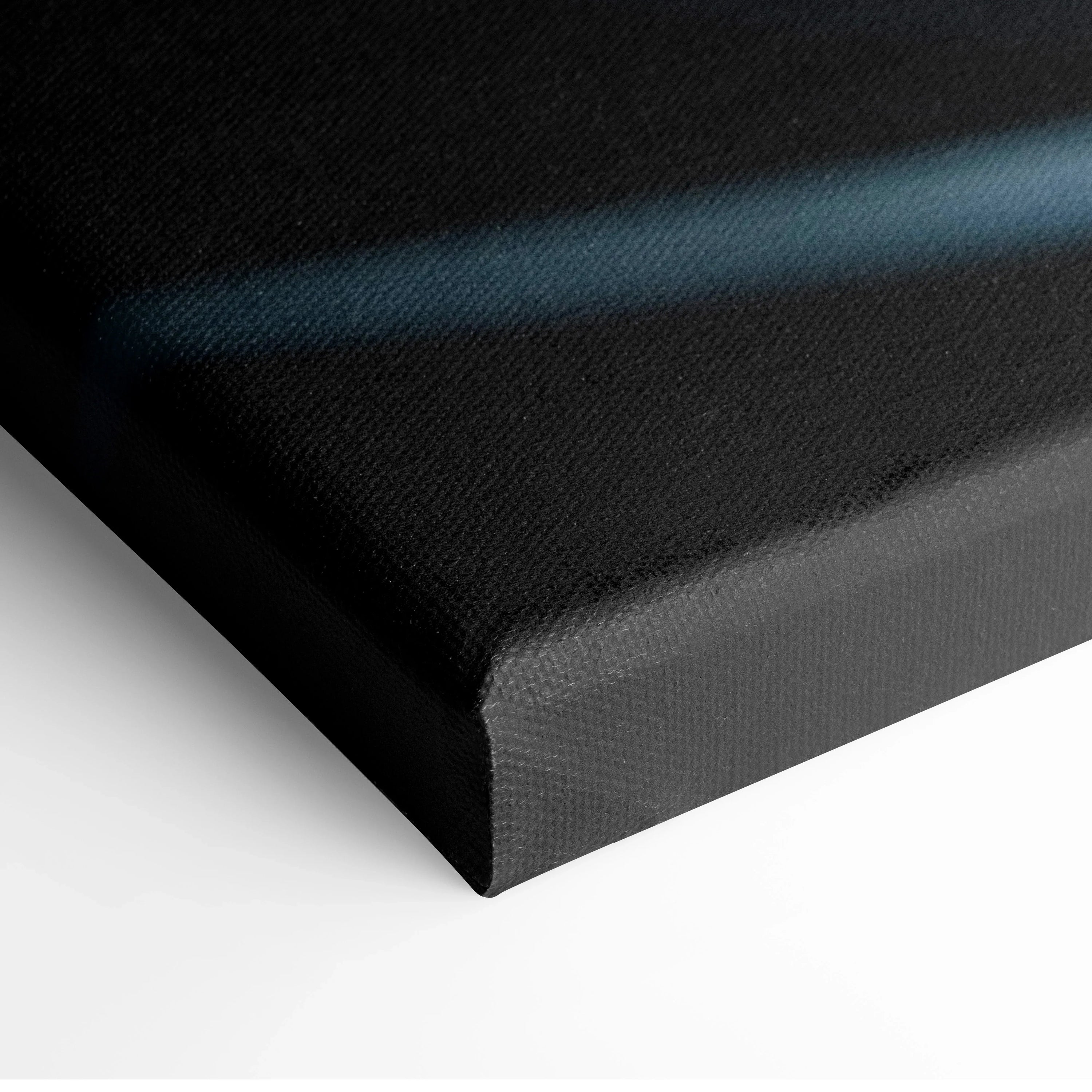 Black textured canvas edge detail of vertical wall art print with 1.5-inch depth.