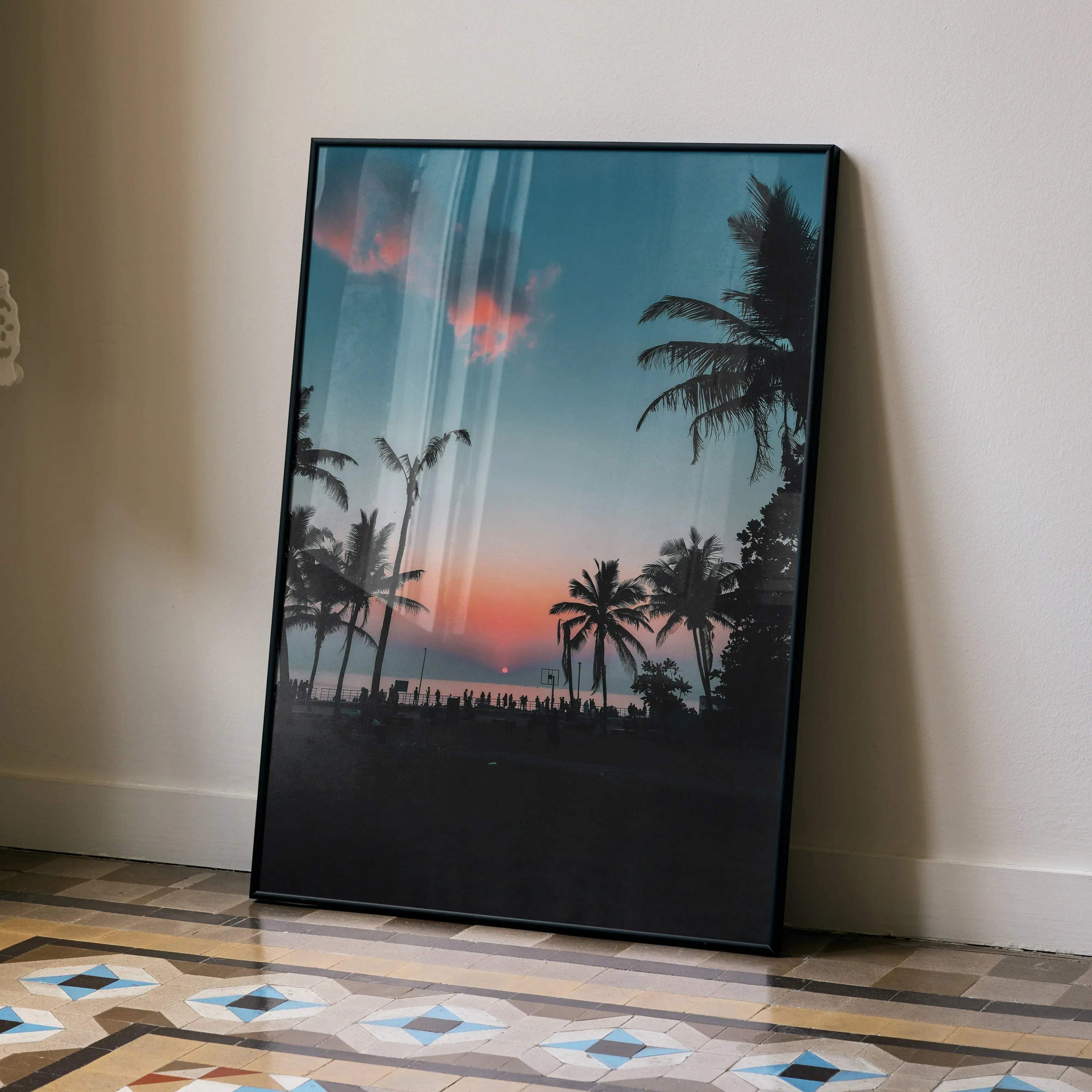 Vibrant Beach Sunset Art Print Wall Decor | Vertical - Throttle Designs