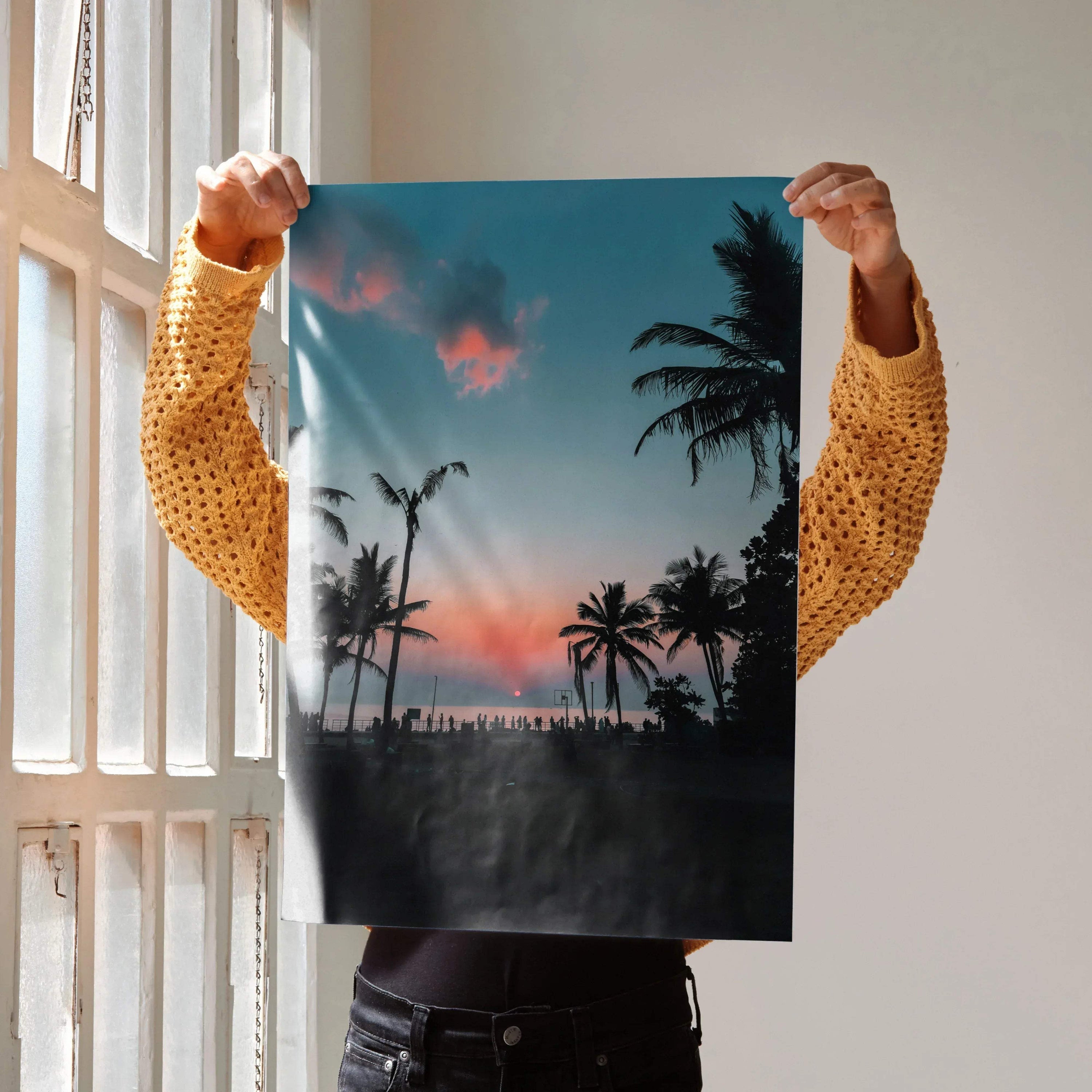 Vibrant Beach Sunset Art Print Wall Decor | Vertical - Throttle Designs