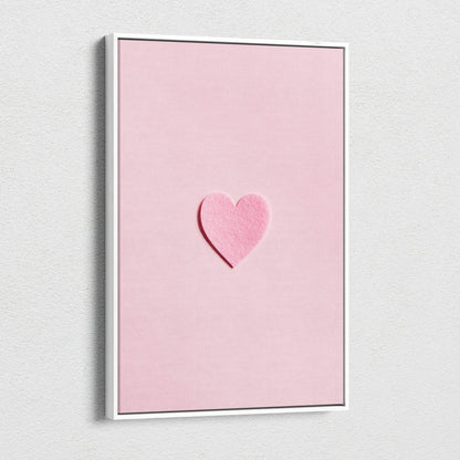 Minimal pink felt heart on pastel pink canvas wall art Valentine flat lay