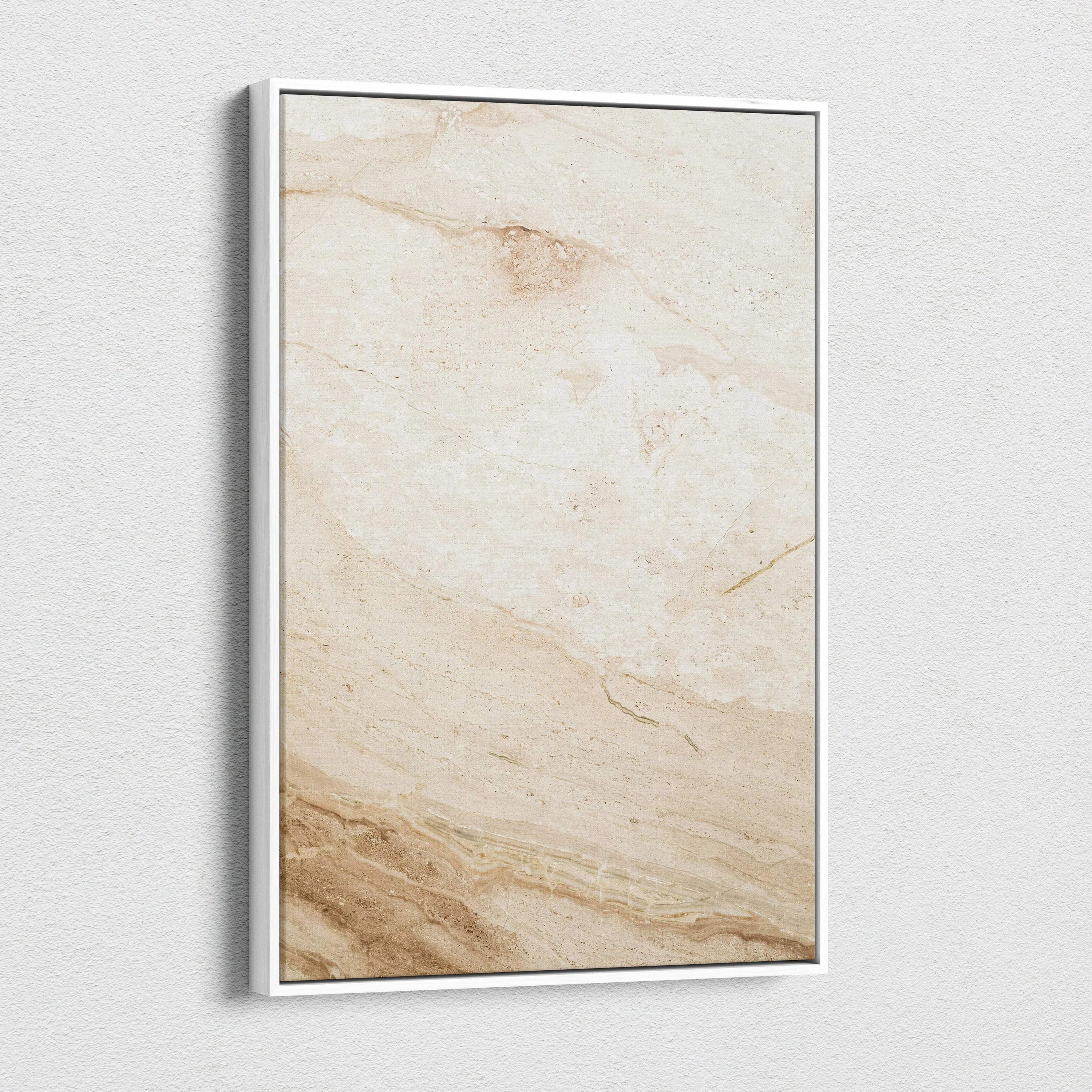 Beige marble texture canvas wall art in white frame