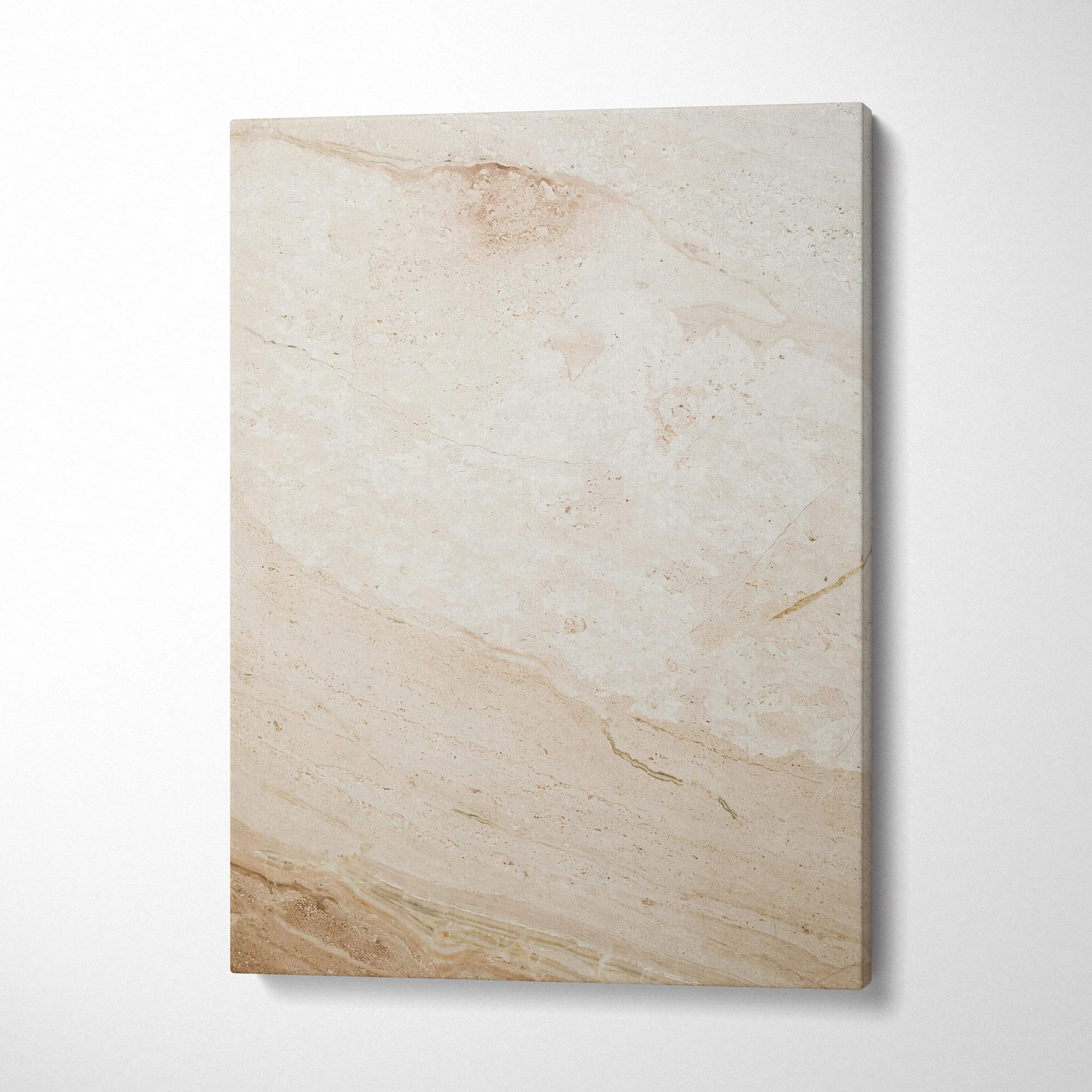 Beige marble texture canvas wall art with subtle veins and natural travertine finish