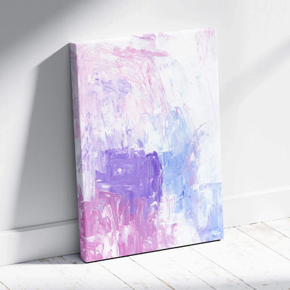 Abstract pastel acrylic canvas wall art in soft pink, lavender, light blue dreamy impasto texture