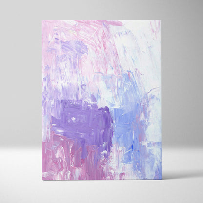 Abstract pastel acrylic canvas wall art in soft pink, lavender, light blue dreamy impasto texture