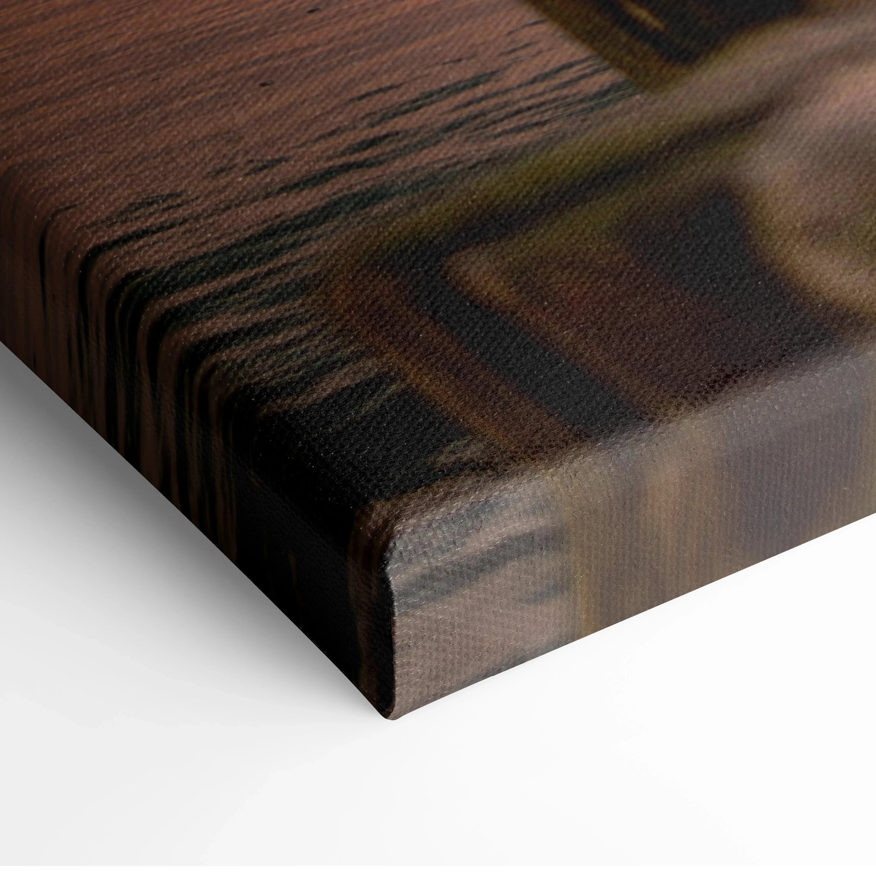 Ocean sunset beach scene on stretched canvas wall art with warm tones and textured detail.