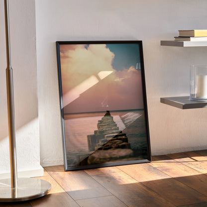 Serene Ocean Sunset Beach Art Print Poster | Vertical - Throttle Designs