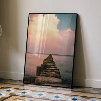 Serene Ocean Sunset Beach Art Print Poster | Vertical - Throttle Designs